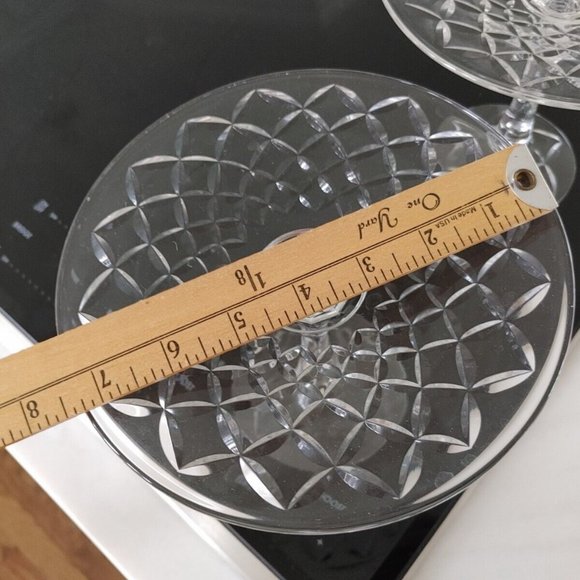 Antique Vintage Pair Crystal Glass Pedestal serving Stand 7 1/4”  6" tall 1940's - Picture 8 of 8